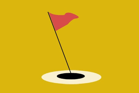 Fahne in Lcoh auf Golfplatz auf gelben Hintergrund als Symbol für Psychotherapie